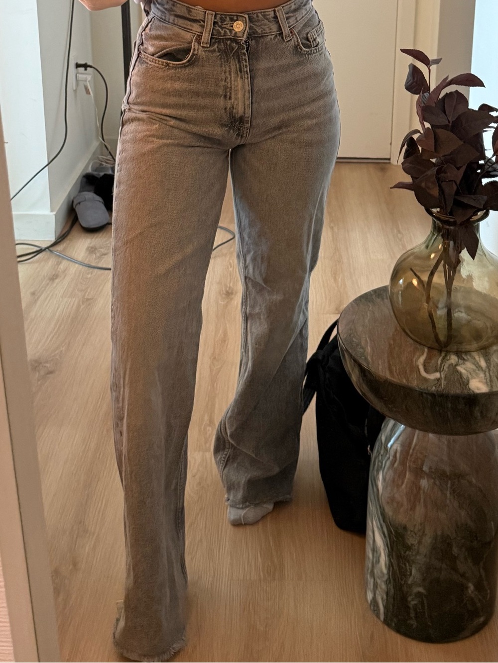 High-Rise Straight Leg Women’s Jeans in Light Gray